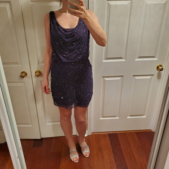 Plum Beaded Party Dress - Picture 2 of 6